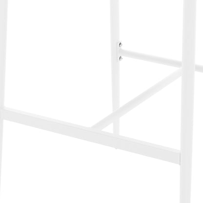 Close-up of the Luzon & Dinagat Wicker Outdoor Bar Table Set in Natural, featuring a white powder-coated metal frame with vertical posts, cross-bars, and visible screws, highlighting its sturdy construction.