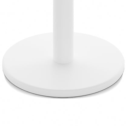 Luzon & Dinagat Wicker Outdoor Bar Table Set in Natural: Features a sleek, white cylindrical stand with a circular base, ideal for indoor or outdoor use, combining modern design and functionality.