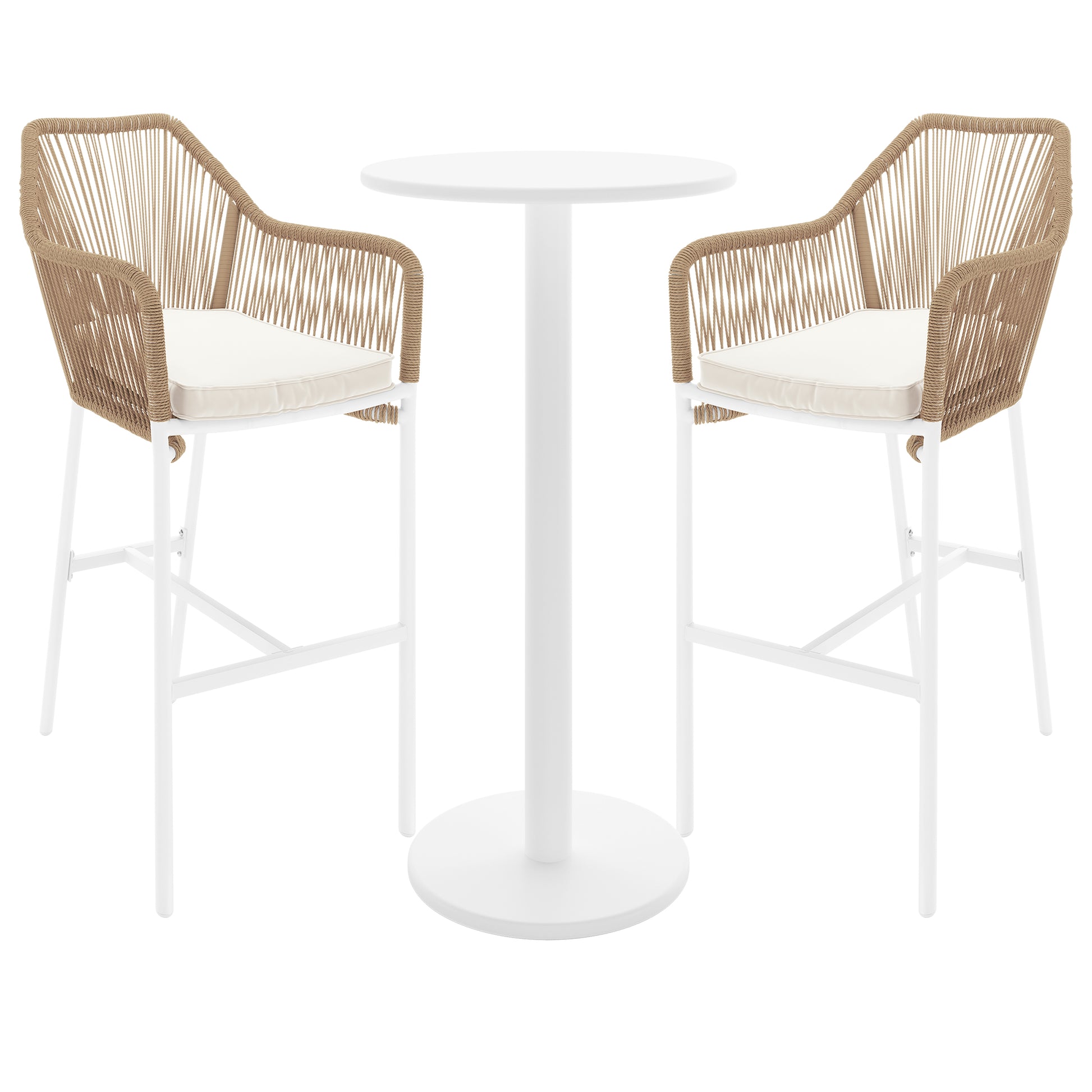 Luzon with Tablas Wicker Outdoor Package: A close-up of a chair featuring a cushion and armrest, highlighting the intricate wicker design and sturdy aluminum frame for outdoor use.