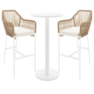 Luzon with Tablas Wicker Outdoor Package: A close-up of a chair featuring a cushion and armrest, highlighting the intricate wicker design and sturdy aluminum frame for outdoor use.