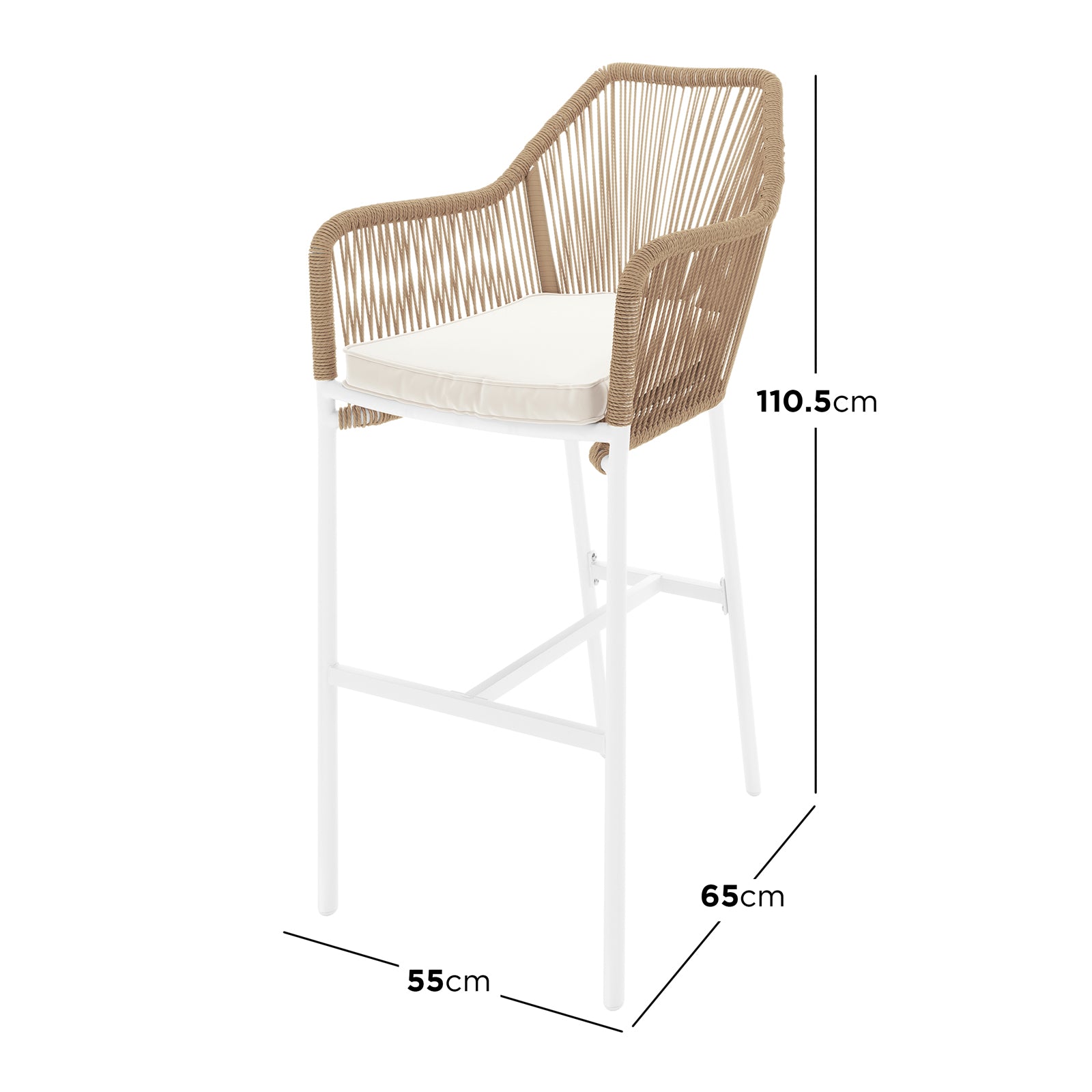 Luzon with Tablas Wicker Outdoor Package features a close-up of a bar stool and table, showcasing the wicker design and cushion detail, ideal for elegant indoor or outdoor settings.