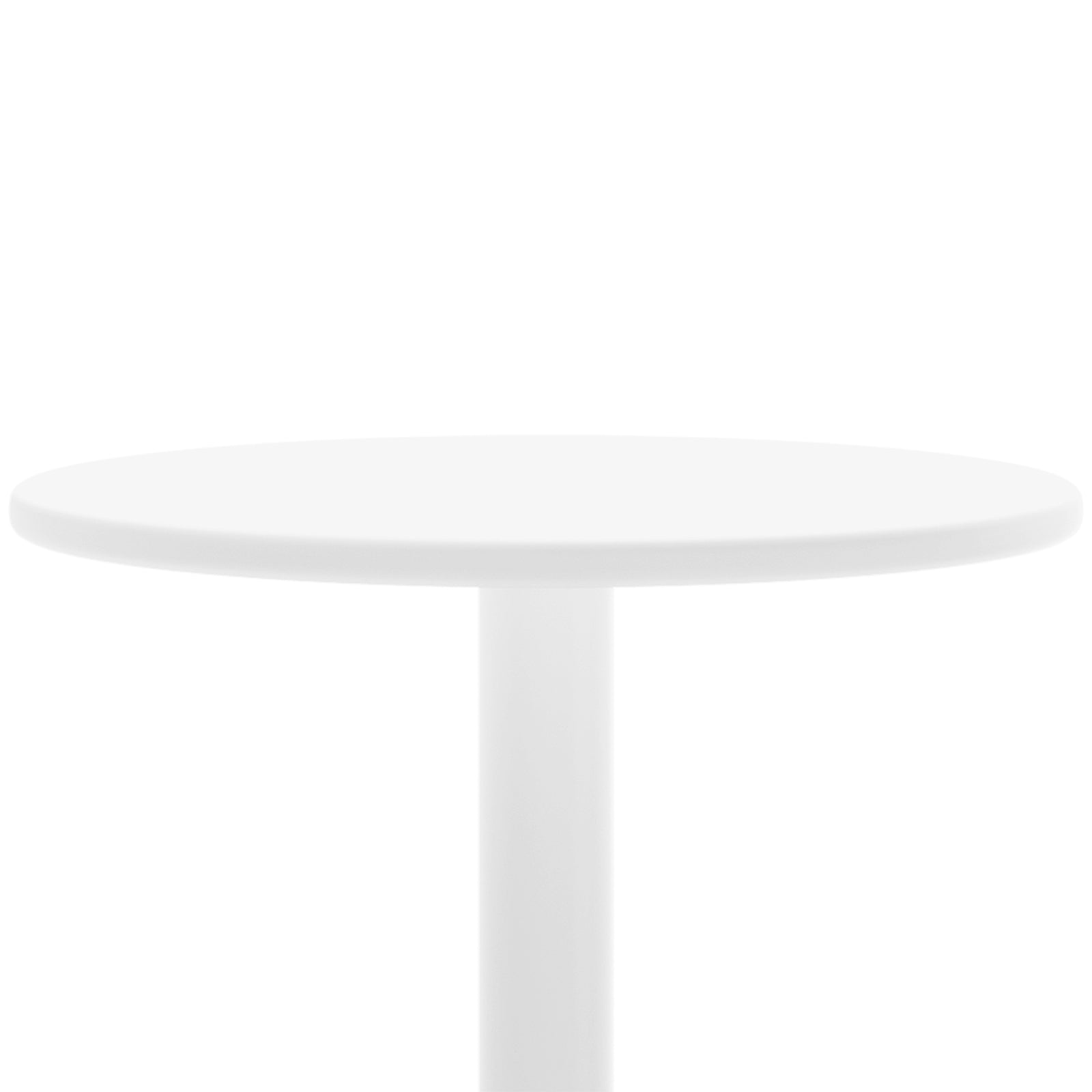 Luzon with Tablas Wicker Outdoor Package showcases a sleek, modern white round table with a central pole, ideal for outdoor settings, paired with natural rattan bar stools for stylish comfort.