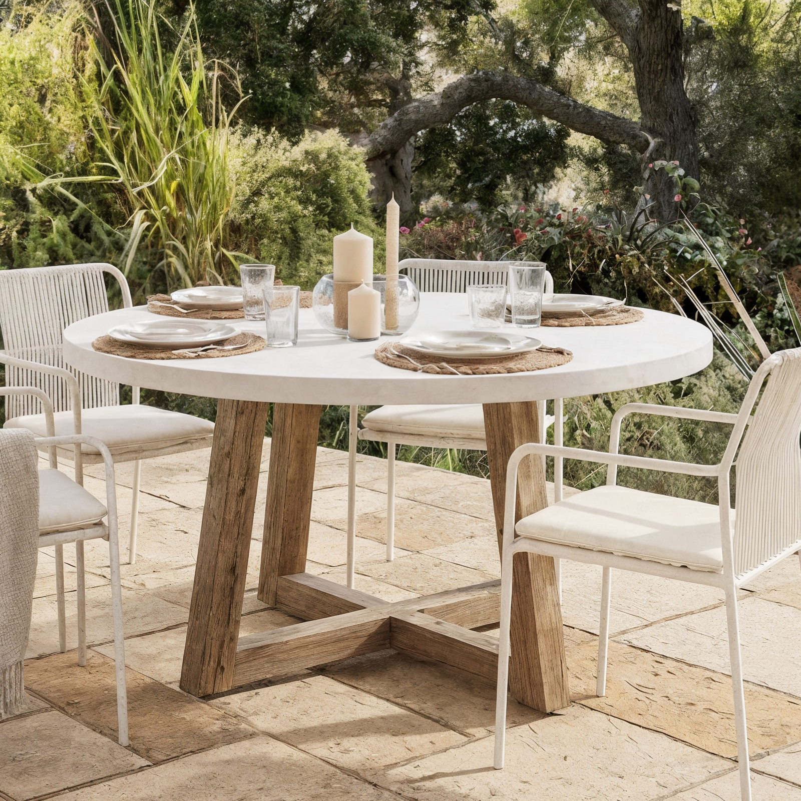 Magnus 138cm Round Concrete Outdoor Dining Table in White – Luxo