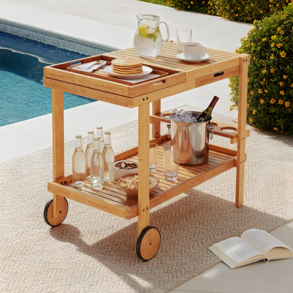 Maiden Solid Wood Outdoor Kitchen Trolley Cart in Natural