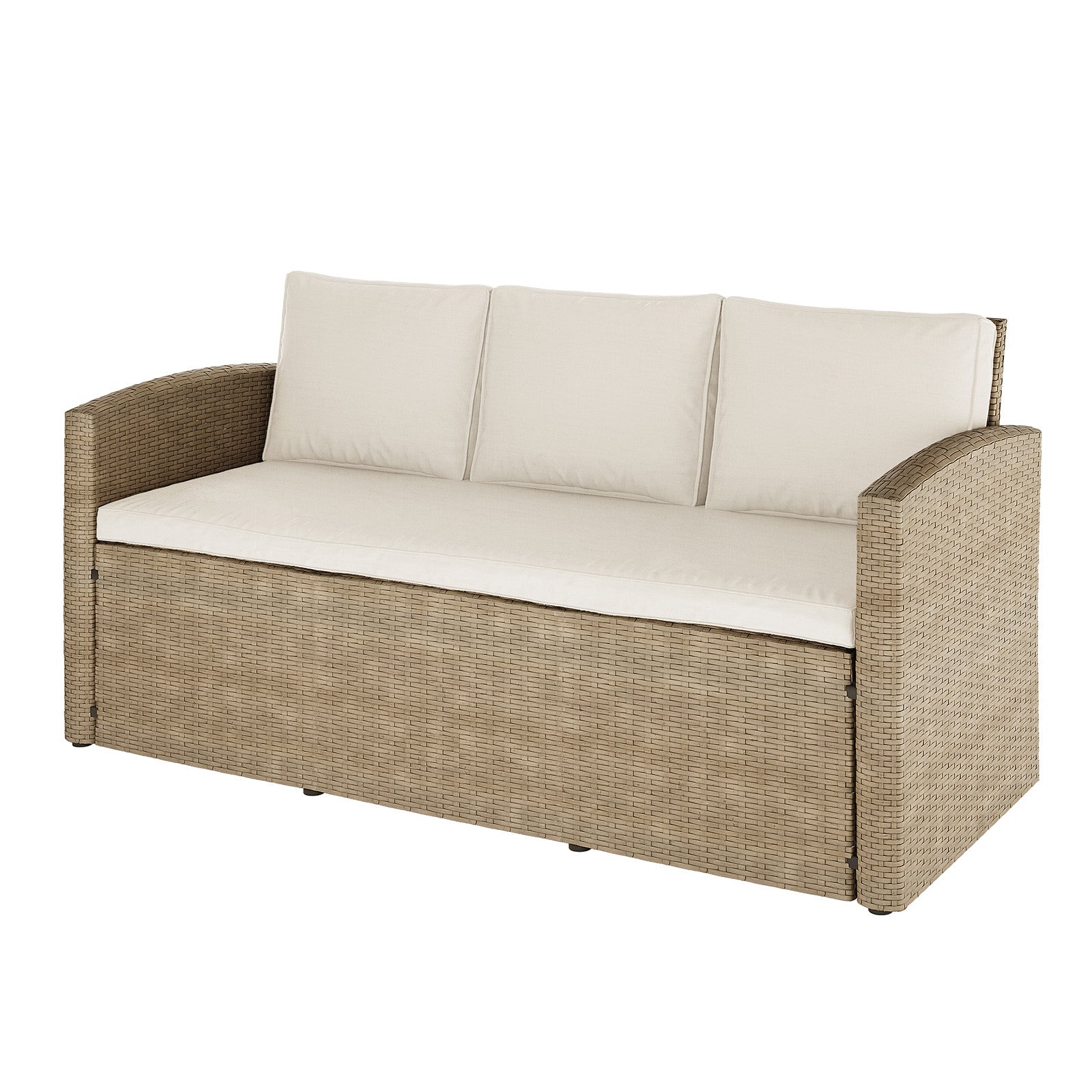 Close-up of the Mapa 7 Seater Wicker Outdoor Sofa Dining Set, showcasing its textured wicker design and plush cushions, emphasizing comfort and style for outdoor dining and gatherings.