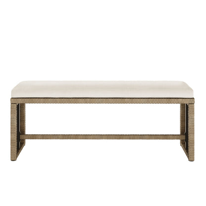 Close-up of the Mapa 7 Seater Wicker Outdoor Sofa Dining Set Natural, showcasing its wicker texture and modern design, with a bench and cushioned seating ideal for outdoor gatherings.