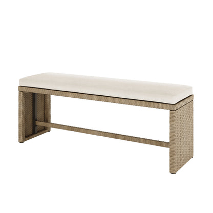 Mapa 7 Seater Wicker Outdoor Sofa Dining Set Natural, showcasing a close-up of the wicker texture and table with glass top, surrounded by durable seating, highlighting its outdoor comfort and dining functionality.