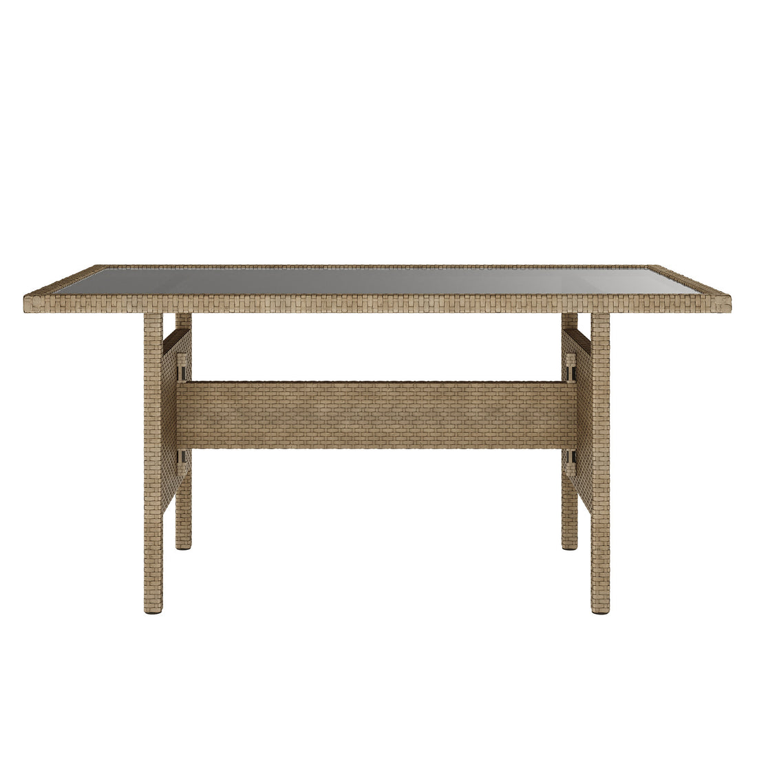 Mapa 7 Seater Wicker Outdoor Sofa Dining Set featuring a glass-topped table, woven mat details, and sturdy wicker construction, ideal for outdoor dining and gatherings.