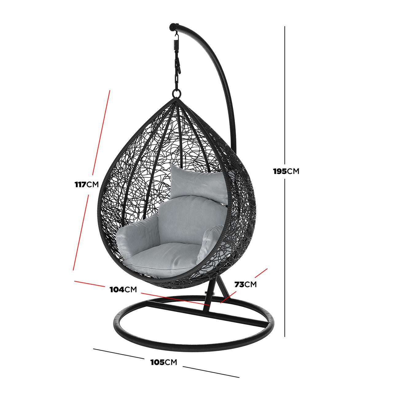 Marian Large Outdoor Hanging Egg Chair - Black