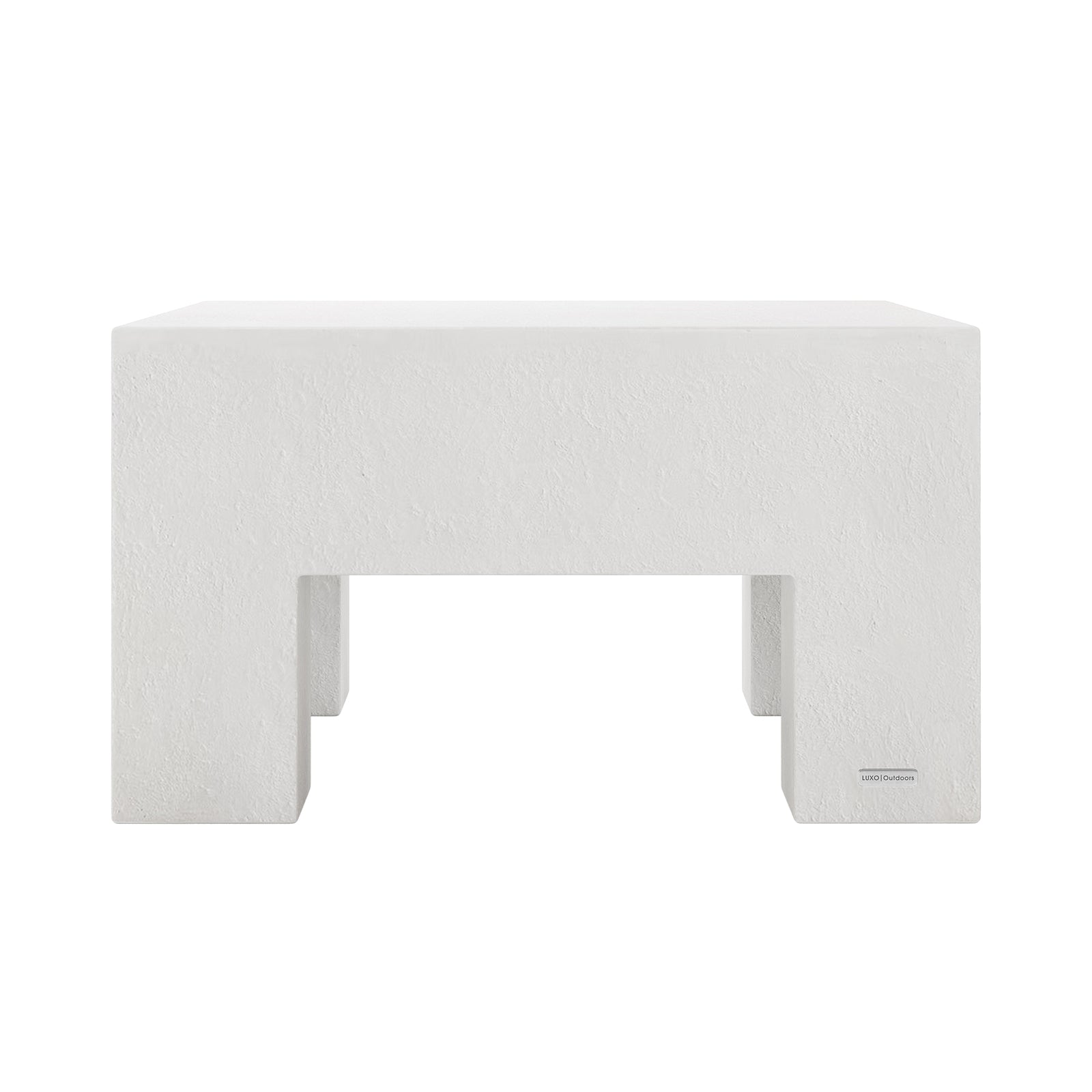 Maxon Indoor Outdoor Concrete Coffee Table, front view, White, minimalist design