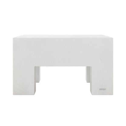 Maxon Indoor Outdoor Concrete Coffee Table, front view, White, minimalist design