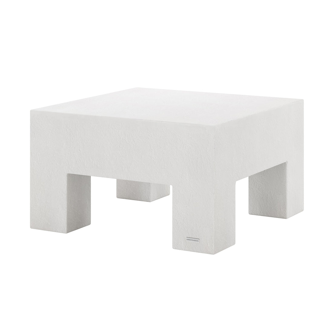 Angled view of Maxon White Indoor Outdoor Concrete Coffee Table, showcasing its sturdy block design