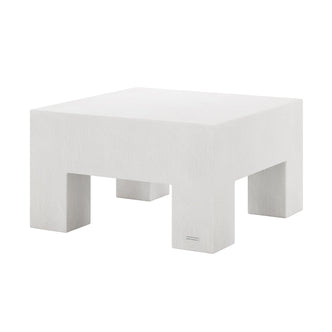 Angled view of Maxon White Indoor Outdoor Concrete Coffee Table, showcasing its sturdy block design