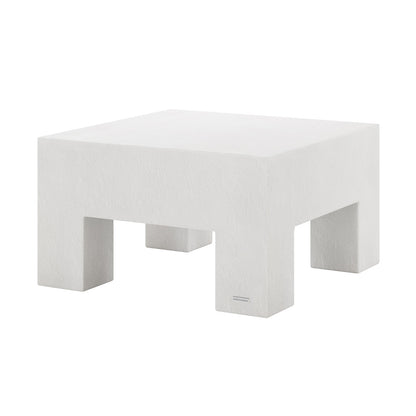 Angled view of Maxon White Indoor Outdoor Concrete Coffee Table, showcasing its sturdy block design