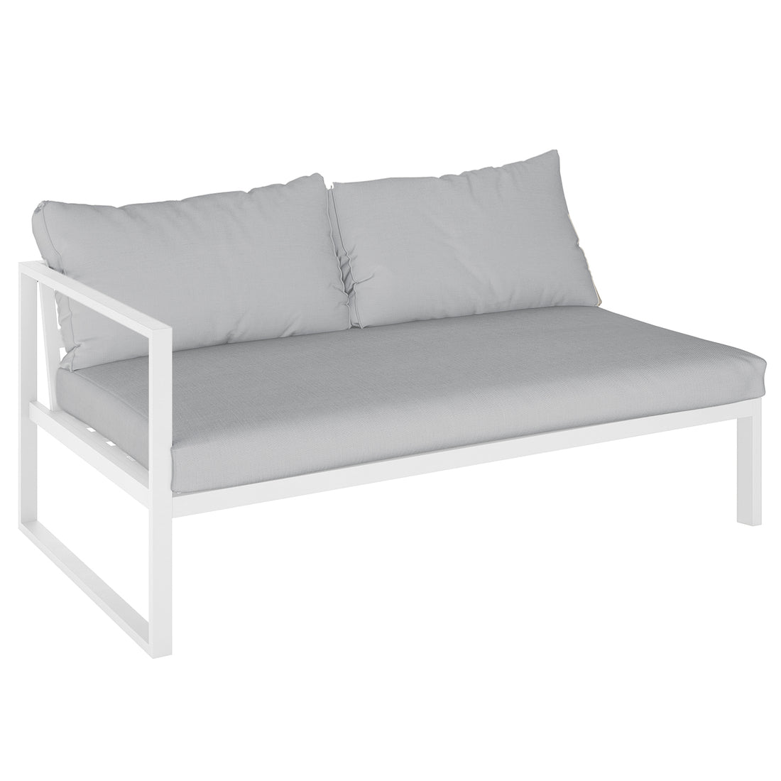 Moana 6-Seater Aluminium Outdoor Corner Sofa Lounge Set Light Grey showcases a close-up of its sleek powder-coated aluminum frame and plush cushions, emphasizing its modular design for luxurious outdoor relaxation and entertainment.