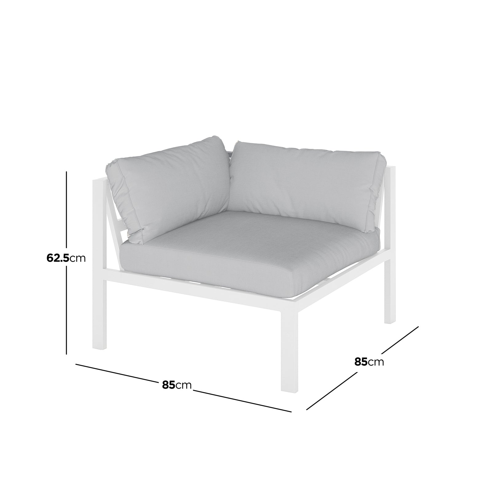 Moana 6-Seater Aluminium Outdoor Corner Sofa Lounge Set Light Grey; features a modern L-shaped design on a white aluminum frame, complemented by plush cushions, providing ample seating and a sleek aesthetic.
