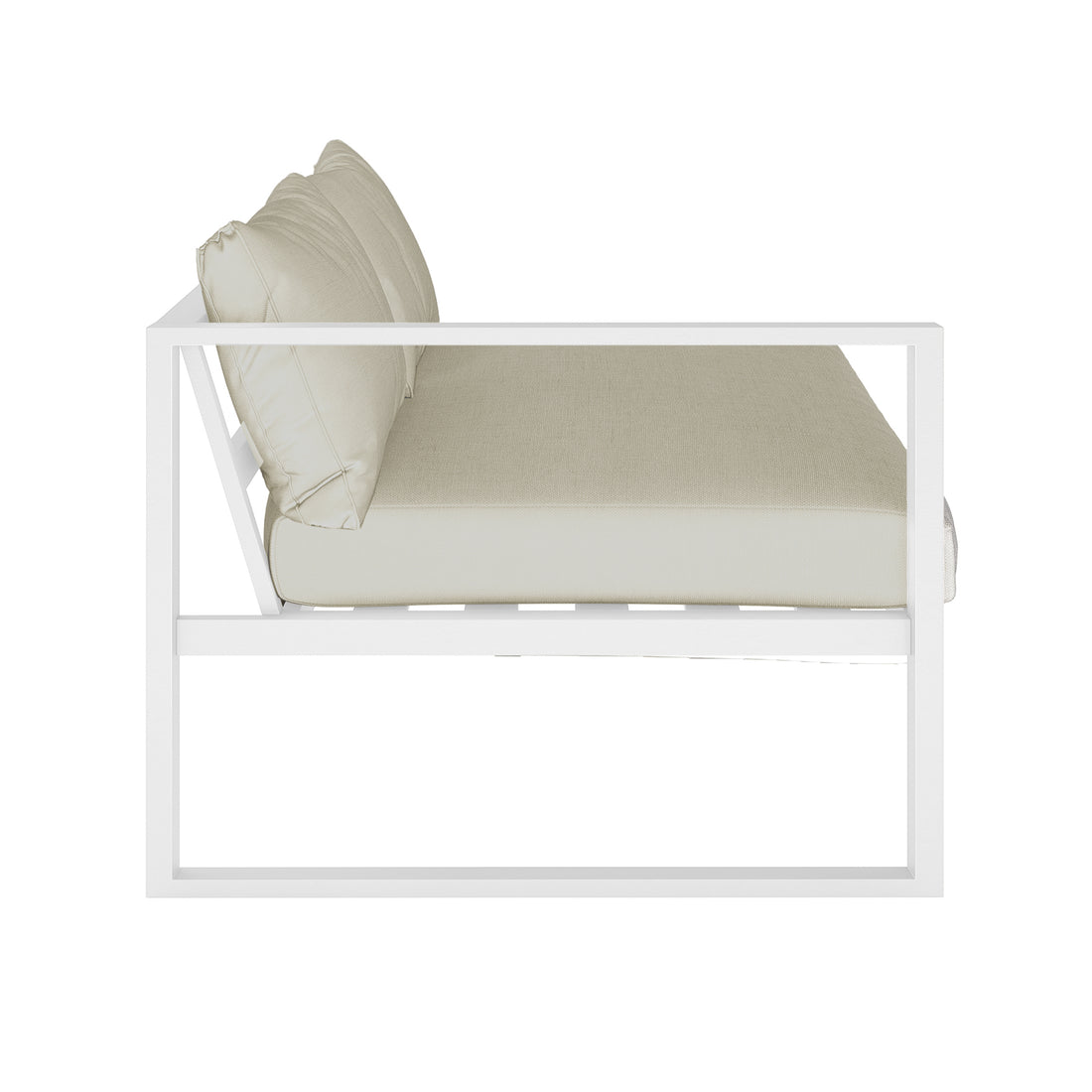 Moana 6 Seater Aluminium Outdoor Corner Sofa Lounge Set Sandy Beige, featuring a sleek metal frame with plush seating, designed for outdoor comfort and style.