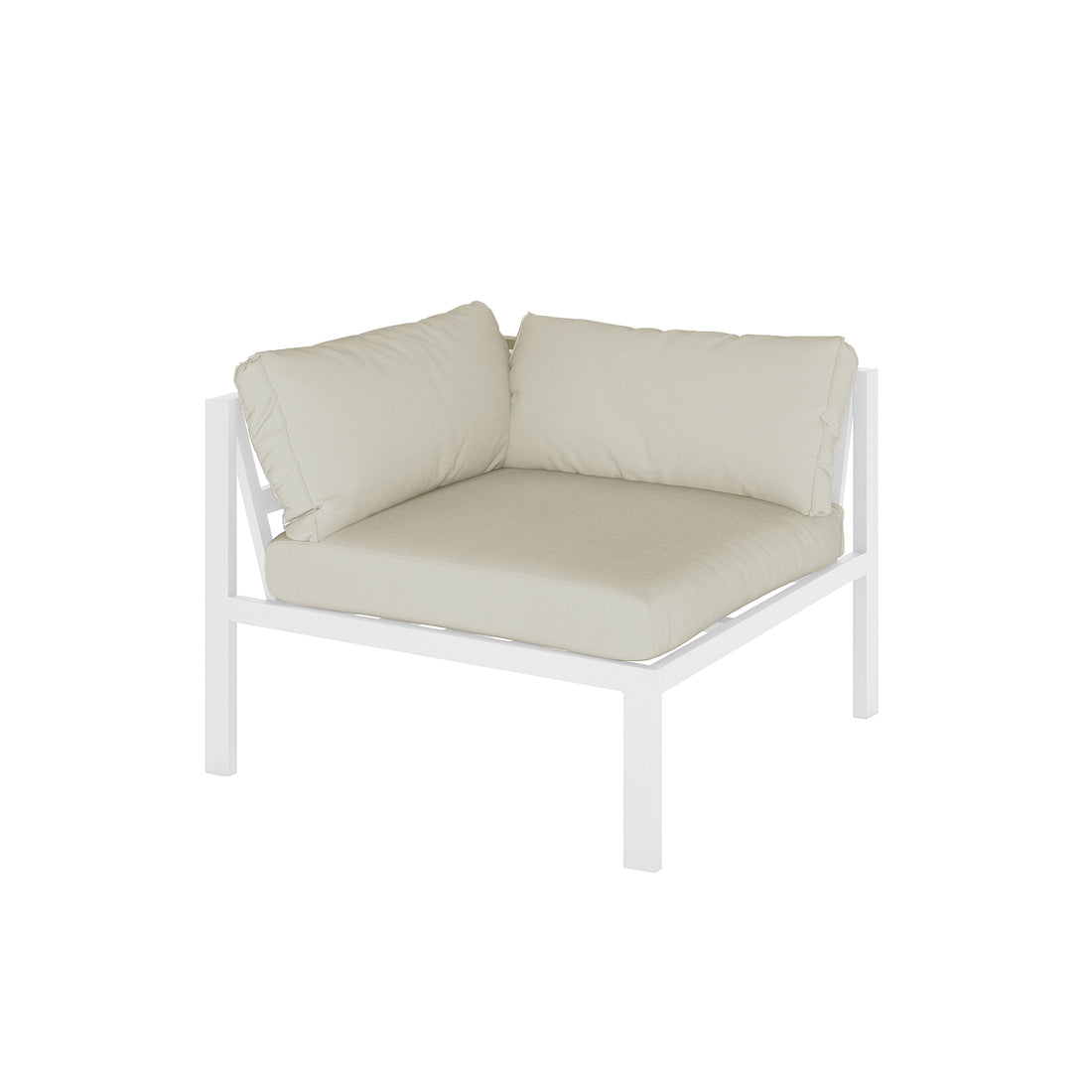 Moana 6 Seater Aluminium Outdoor Corner Sofa Lounge Set Sandy Beige, featuring a white aluminum frame with plush seat cushions on a spacious corner setup, perfect for alfresco relaxation and outdoor gatherings.