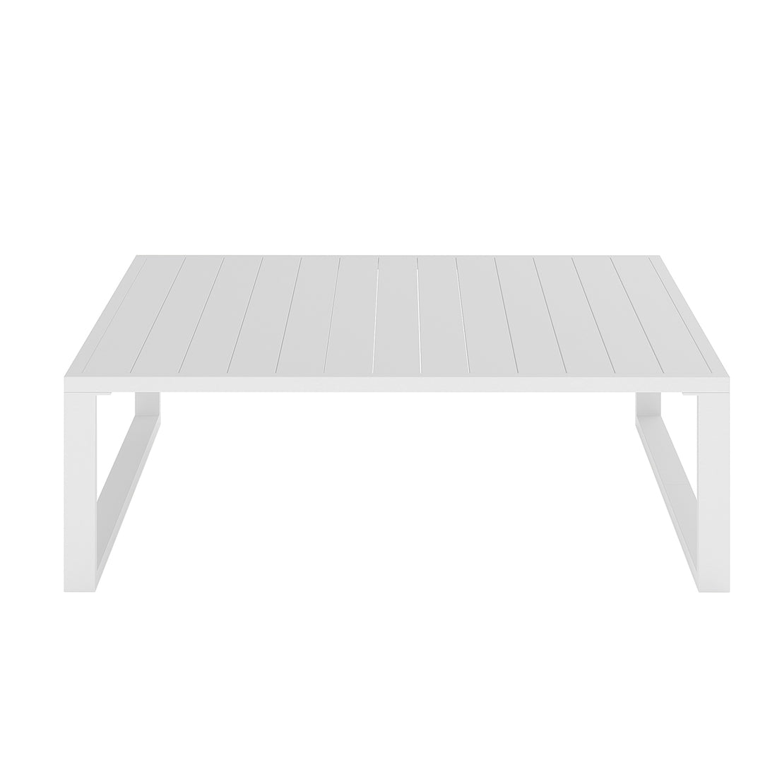 Moana 6 Seater Aluminium Outdoor Corner Sofa Lounge Set Sandy Beige with a white coffee table, featuring a sleek, powder-coated aluminium frame and plush cushions, ideal for outdoor relaxation and gatherings.