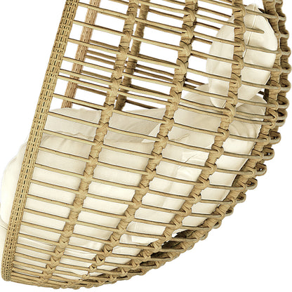 Napili Outdoor Rattan Egg Chair with Cushion in Cream White; a hanging chair with woven rattan frame, includes plush cream cushions for comfort, ideal for outdoor relaxation.