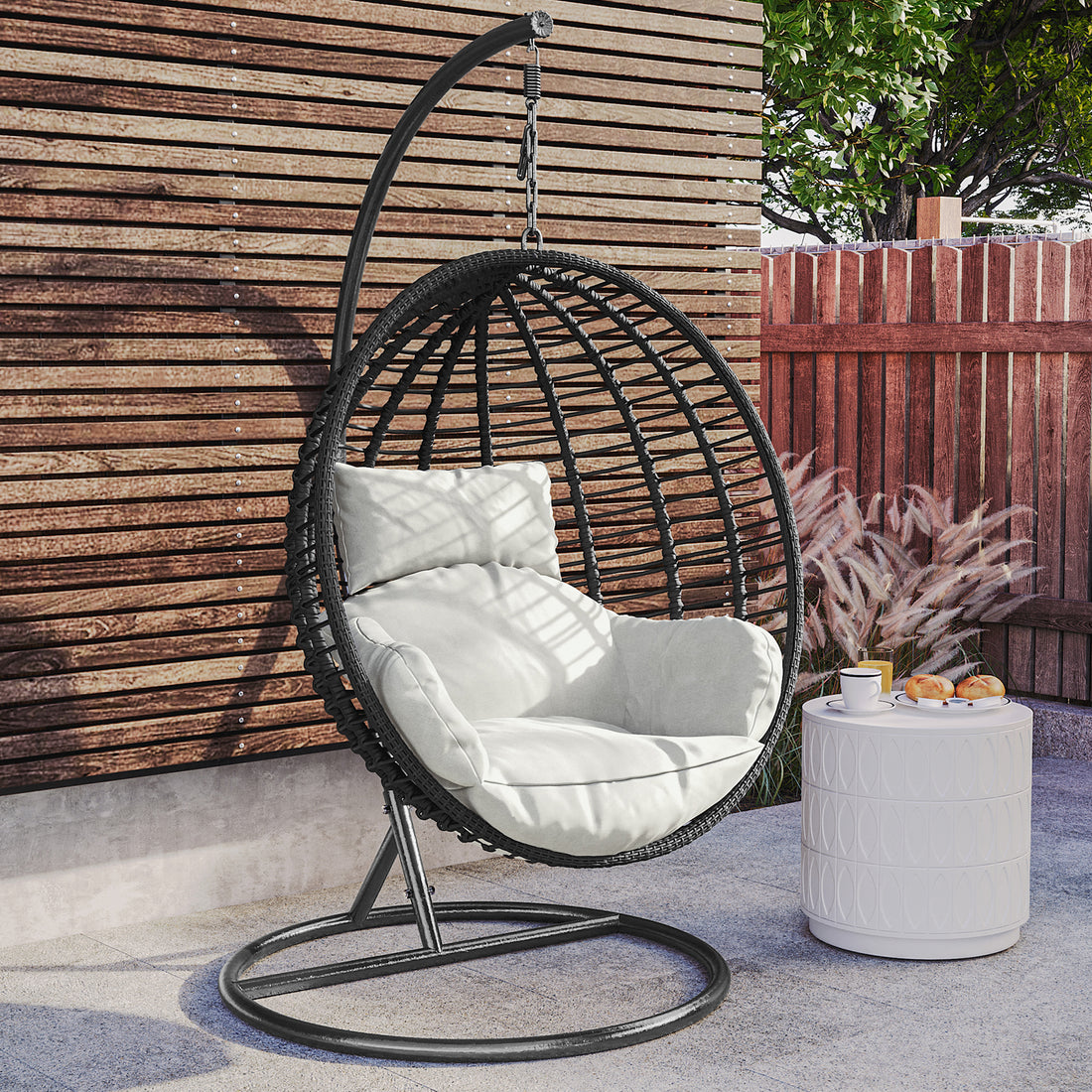 Napili Outdoor Rattan Egg Chair with Cushion in Light Grey – Luxo