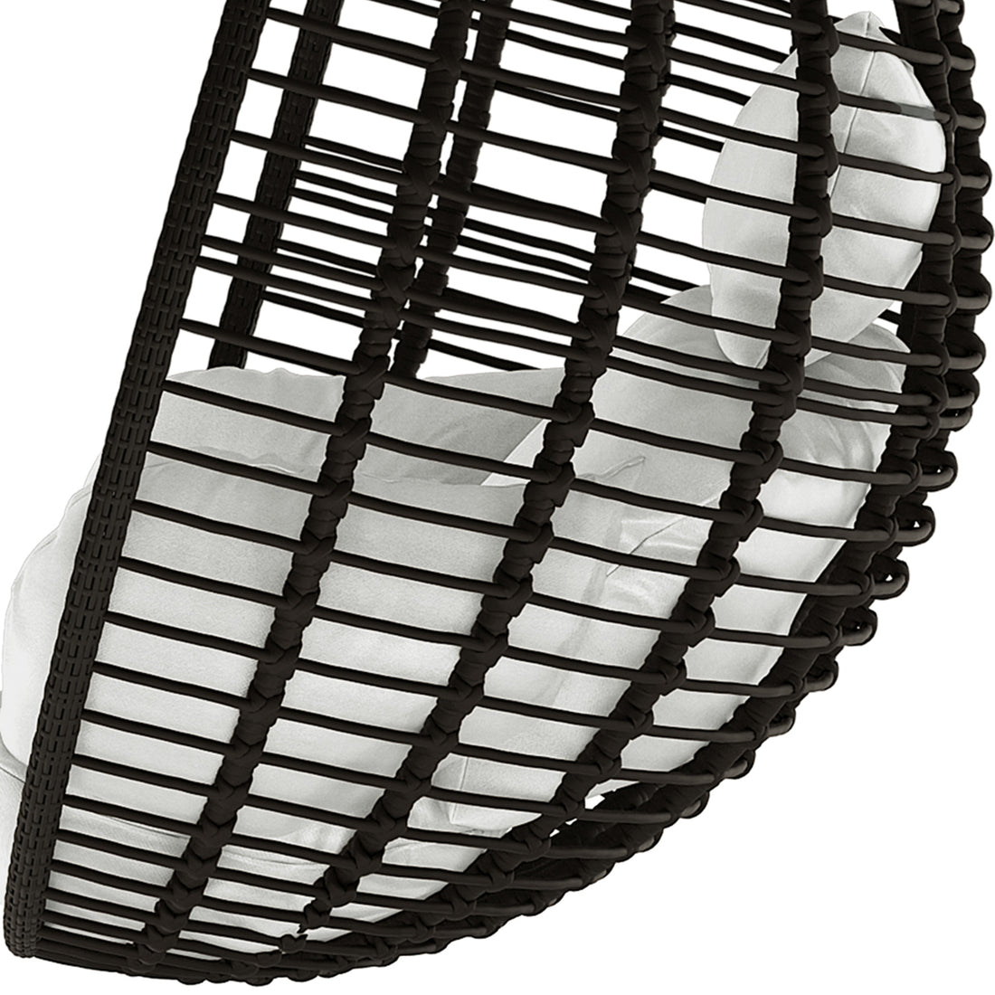 Napili Outdoor Rattan Egg Chair with Cushion in Light Grey, featuring a dark woven rattan frame and white cushions, designed for comfort and style, presented against a clean, white background.