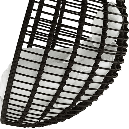 Napili Outdoor Rattan Egg Chair with Cushion in Light Grey, featuring a dark woven rattan frame and white cushions, designed for comfort and style, presented against a clean, white background.