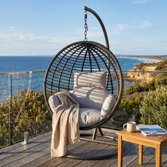 Napili Outdoor Hanging Egg Chair with Cushion in Light Grey