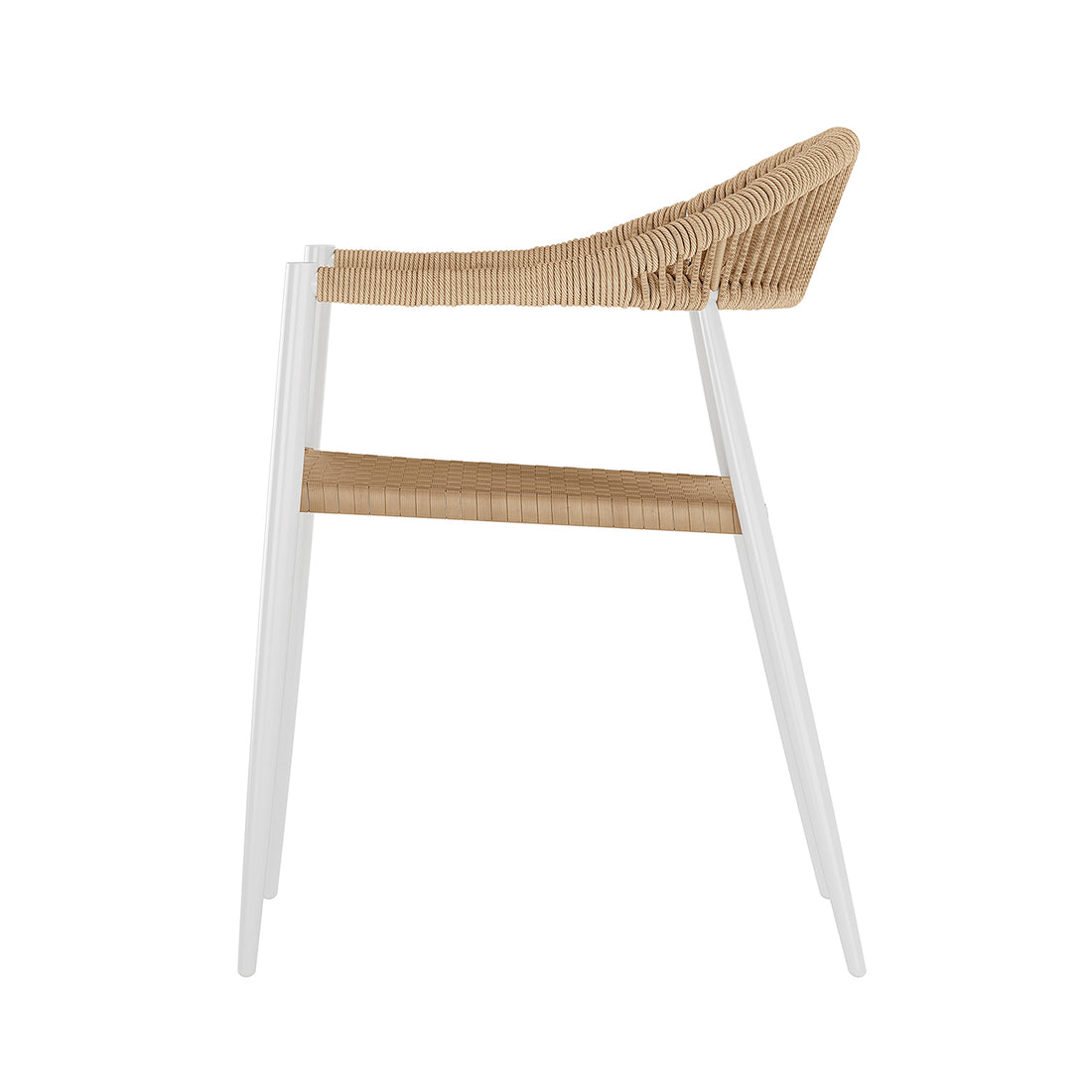 Nemma 6 Seater Aluminium Outdoor Dining Set Natural, featuring sleek aluminium chairs and a matching table, designed for stylish outdoor gatherings, perfect for a patio or poolside setting.