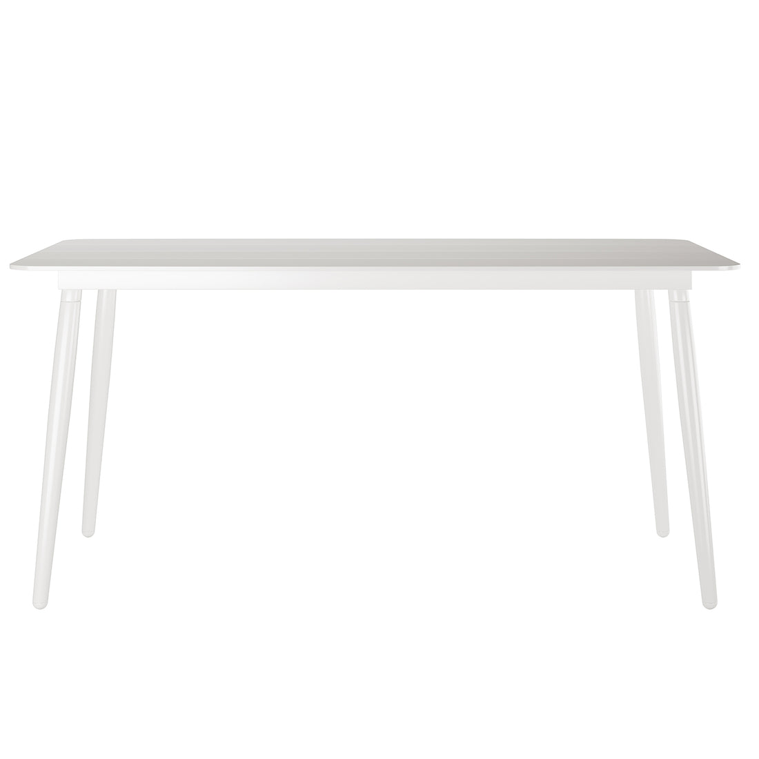 Nemma 6-Seater Aluminium Outdoor Dining Set featuring a sleek white table and matching chairs with black handles, ideal for enhancing patios or backyards with its contemporary design and durable materials.