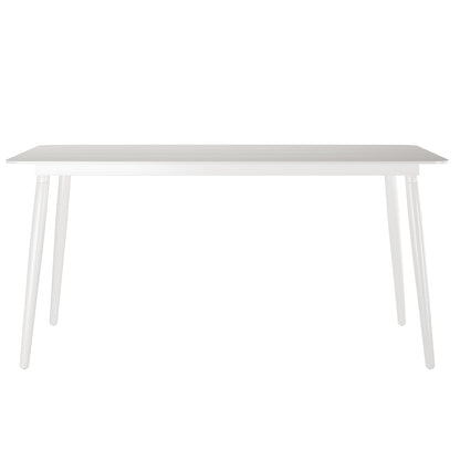 Nemma 6-Seater Aluminium Outdoor Dining Set featuring a sleek white table and matching chairs with black handles, ideal for enhancing patios or backyards with its contemporary design and durable materials.