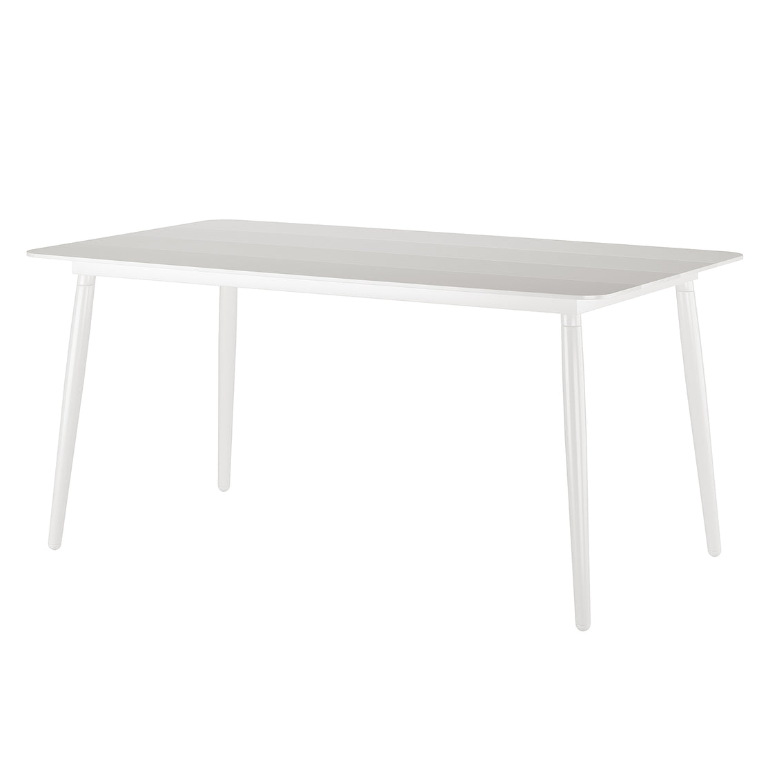 Nemma 6-Seater Aluminium Outdoor Dining Set features a sleek white table with sturdy legs, ideal for patios or gardens, promising durability and style for outdoor gatherings.