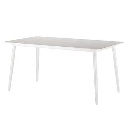 Nemma 6-Seater Aluminium Outdoor Dining Set features a sleek white table with sturdy legs, ideal for patios or gardens, promising durability and style for outdoor gatherings.