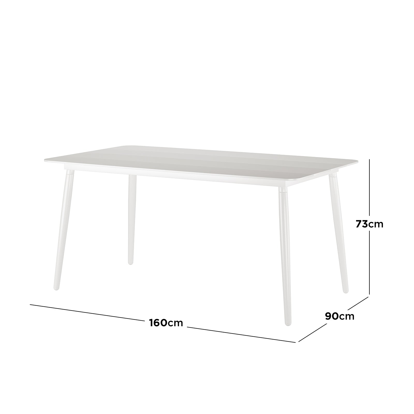 Nemma 6-Seater Aluminium Outdoor Dining Set features a sleek white table with sturdy legs, designed for outdoor use, comfortably seating six, ideal for patios or gardens.