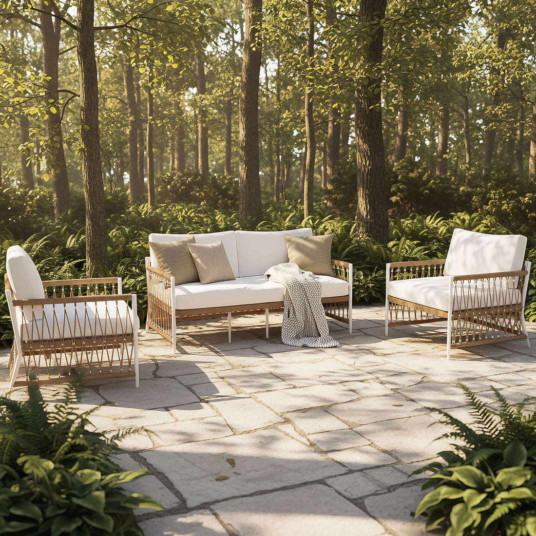 Nuevo 4 Seater Wicker Outdoor Lounge Set in Light Beige