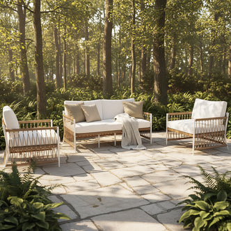 Nuevo 4 Seater Wicker Outdoor Lounge Set in Light Beige