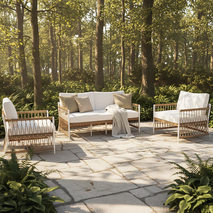 Nuevo 4 Seater Wicker Outdoor Lounge Set in Light Beige