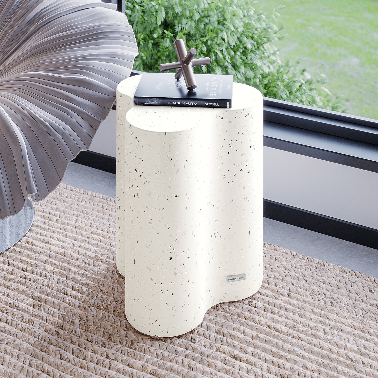 Odalys Terrazzo Concrete Side Table styled in a modern living room, ideal for indoor outdoor use - Lifestyle