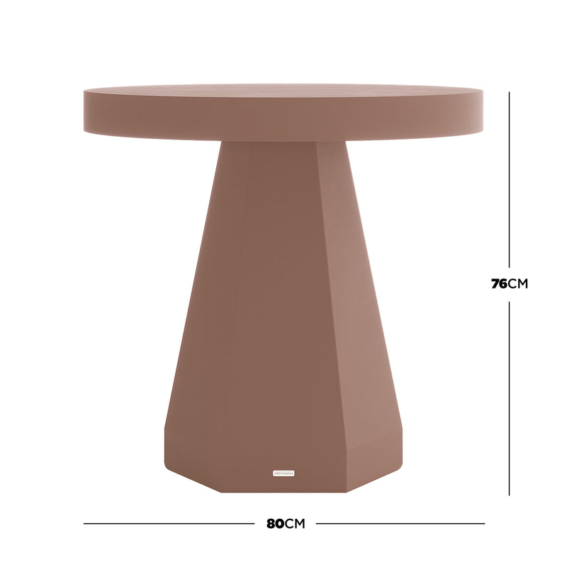 Orson 80cm Round Concrete Dining Table in Mocha Mousse with dimensions 76cm high and 80cm diameter