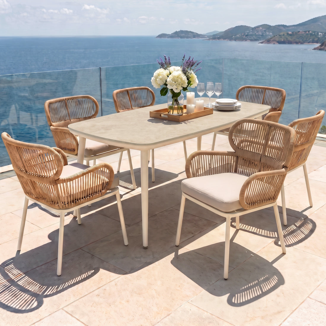 Pascal 6 Seater Outdoor Dining Set in Ivory