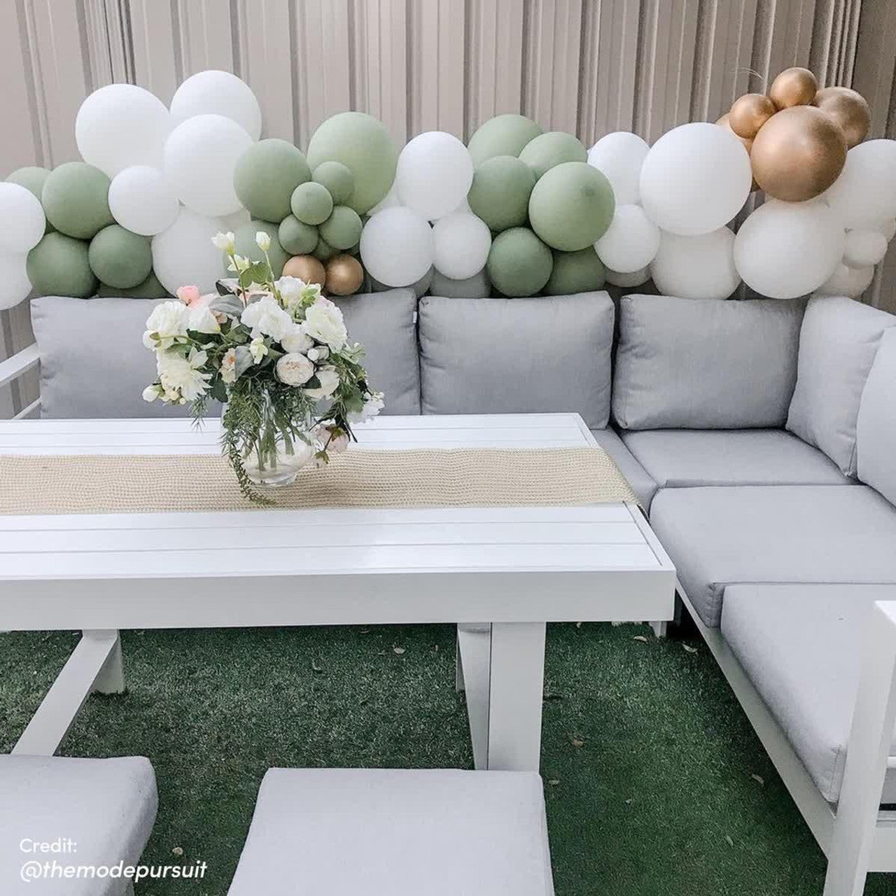 Portland Outdoor Corner Sofa Lounge with Footstools features a sleek, durable design with comfortable, thick cushions and a sturdy coffee table, ideal for enhancing any outdoor entertainment space.