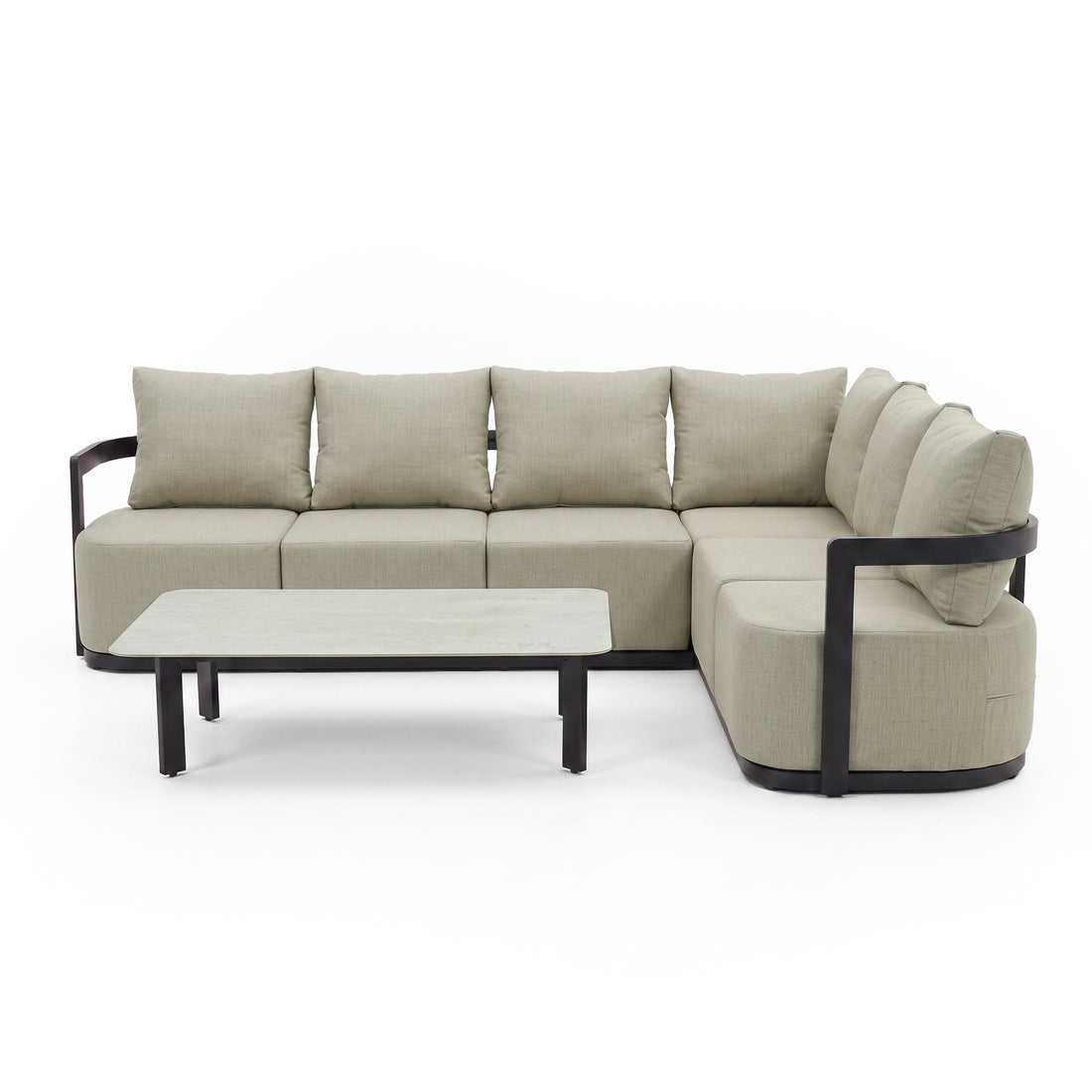 Sectional sofa and coffee table on a white background