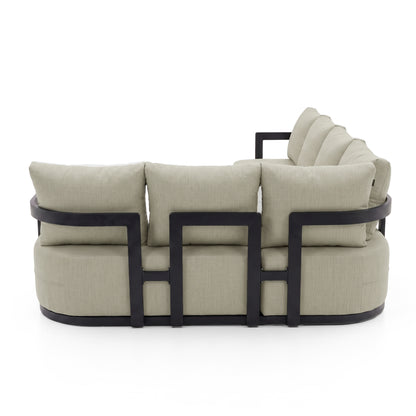 Back view of a contemporary sectional sofa on a white background