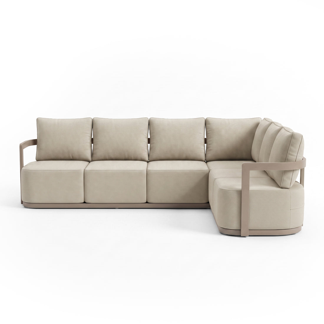 Beige L-shaped sectional sofa on a white background