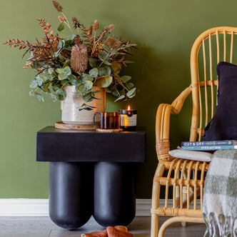 Rissa Indoor & Outdoor Cone Base Concrete Side Table Black with a square tabletop, four cone-shaped legs, and a sleek modern design, suitable for various indoor and outdoor settings.