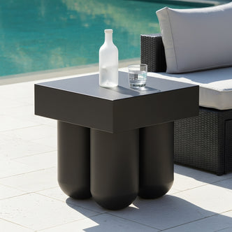 Rissa Curved Outdoor Concrete Side Table in Black