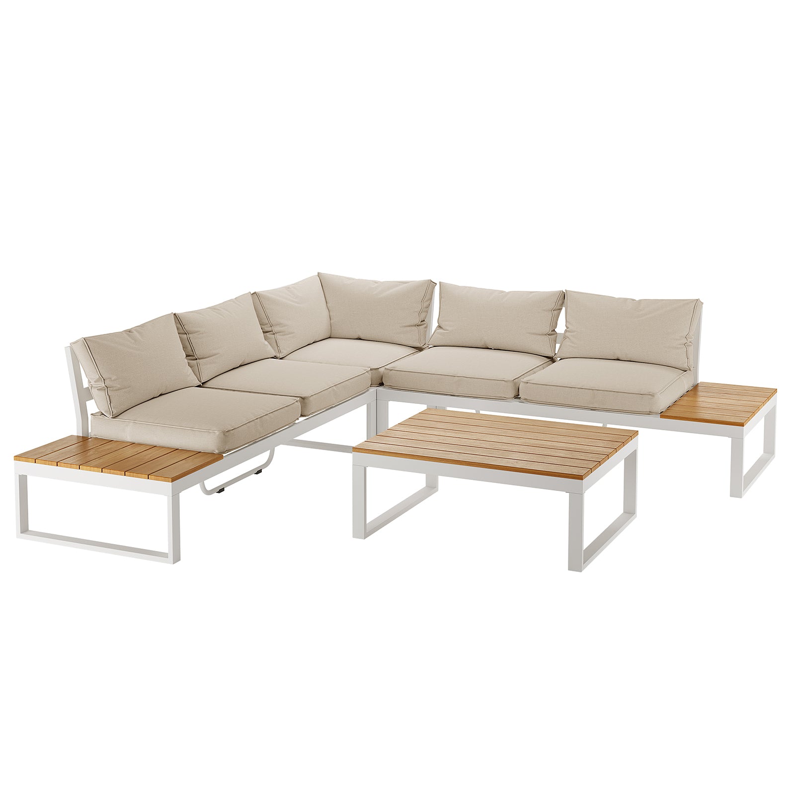 Rosa 5 Seater Outdoor Corner Sofa Lounge with Coffee Table, featuring a close-up of its plush seating and durable construction, ideal for stylish and comfortable outdoor gatherings.
