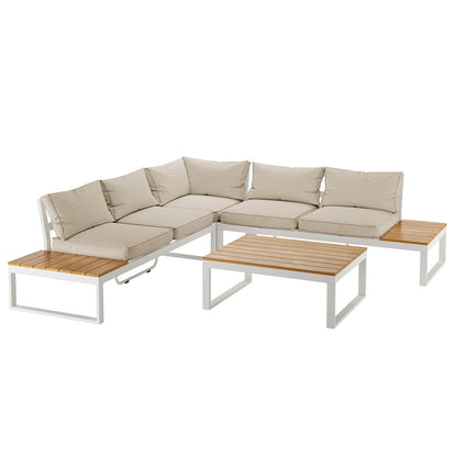 Rosa 5 Seater Outdoor Corner Sofa Lounge with Coffee Table, featuring a close-up of its plush seating and durable construction, ideal for stylish and comfortable outdoor gatherings.