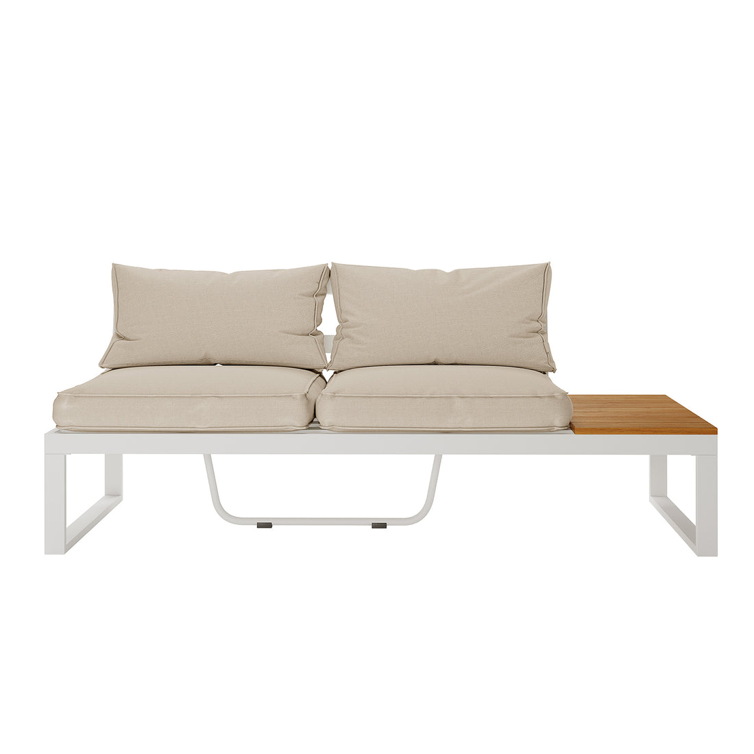 Close-up of the Rosa 5 Seater Outdoor Corner Sofa Lounge with Coffee Table, showcasing plush cushions on a sleek sofa frame, emphasizing comfort and modern design for outdoor spaces.