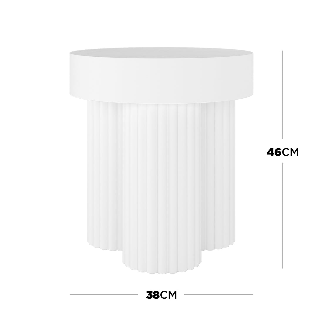 Salvo 38cm Outdoor Concrete Coffee Side Table in White, featuring a smooth, round top and a fluted column-style base, ideal for indoor or outdoor use.